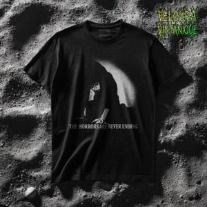 This haunting horror T-shirt features a stark black-and-white composition of a shadowed figure beneath an ominous arch of light, paired with the chilling phrase “The Horrors Are Never Ending.” Inspired by gothic horror, analog-style visuals, and existential dread, this design evokes feelings of isolation, mystery, and psychological unease. The grainy, distressed texture enhances its vintage horror aesthetic, making it perfect for fans of dark art, surreal imagery, liminal spaces, and moody, introspective horror visuals.