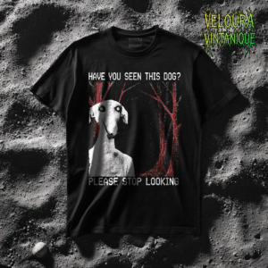 This horror T-shirt features a disturbing, analog-horror-style dog figure standing in a dark forest with blood-red trees. The unsettling text reads “Have You Seen This Dog?” at the top and “Please Stop Looking” at the bottom, creating an eerie, fourth-wall-breaking effect. The grainy, VHS-inspired texture and stark contrast give the design a cursed, internet-horror aesthetic. Perfect for fans of analog horror, creepypasta, surreal memes, and unsettling dark art.